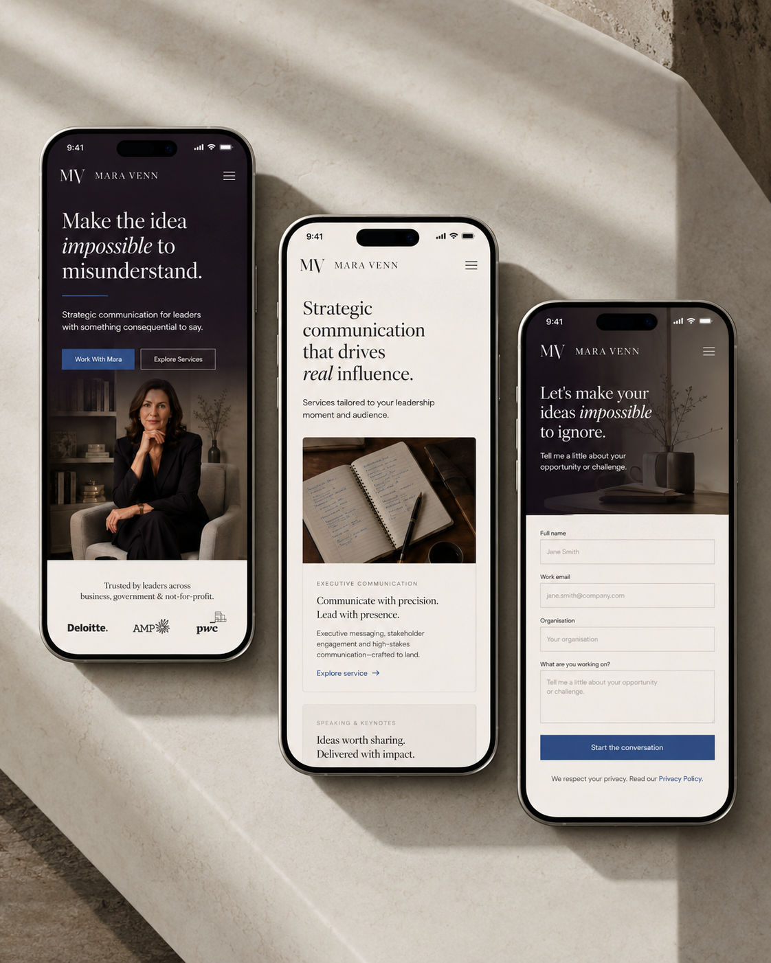 Mara Venn mobile website concept